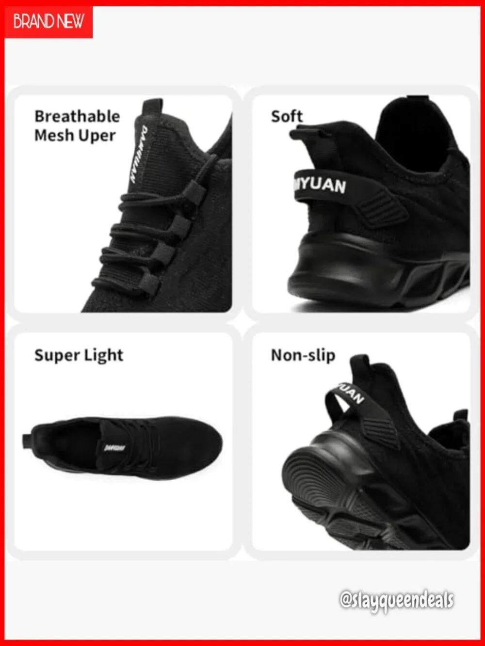 Lightweight Mesh Athletic Shoes with Memory Foam, Non-Slip Sole